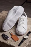 Asterio %100 Hakiki Deri Sararmayan Faylon Taban Sneaker Klasik Beyaz Ayakkabı 
