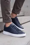 Asterio %100 Hakiki Deri Sararmayan Faylon Taban Sneaker Klasik Lacivert Beyaz Ayakkabı