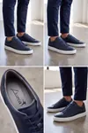 Asterio %100 Hakiki Deri Sararmayan Faylon Taban Sneaker Klasik Lacivert Beyaz Ayakkabı