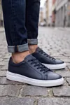 Asterio %100 Hakiki Deri Sararmayan Faylon Taban Sneaker Klasik Lacivert Beyaz Ayakkabı