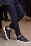 Asterio %100 Hakiki Deri Sararmayan Faylon Taban Sneaker Klasik Lacivert Beyaz Ayakkabı