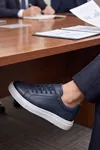 Asterio %100 Hakiki Deri Sararmayan Faylon Taban Sneaker Klasik Lacivert Beyaz Ayakkabı
