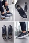 Asterio %100 Hakiki Deri Sararmayan Faylon Taban Sneaker Klasik Lacivert Beyaz Ayakkabı