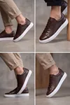 Asterio %100 Hakiki Deri Sararmayan Faylon Taban Sneaker Klasik Kahverengi Beyaz Ayakkabı