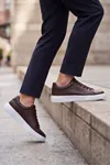 Asterio %100 Hakiki Deri Sararmayan Faylon Taban Sneaker Klasik Kahverengi Beyaz Ayakkabı