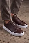 Asterio %100 Hakiki Deri Sararmayan Faylon Taban Sneaker Klasik Kahverengi Beyaz Ayakkabı