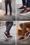 Asterio %100 Hakiki Deri Sararmayan Faylon Taban Sneaker Klasik Kahverengi Beyaz Ayakkabı