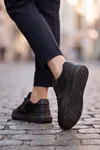 Siyah Kadın Sneaker Kalın Taban Bağcıklı Rahat Günlük Yürüyüş Spor Ayakkabı