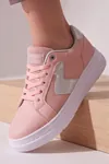 Pudra Kadın Sneaker Kalın Taban Bağcıklı Rahat Günlük Yürüyüş Spor Ayakkabı