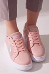 Pudra Kadın Sneaker Kalın Taban Bağcıklı Rahat Günlük Yürüyüş Spor Ayakkabı