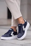 Mavi Kadın Sneaker Kalın Taban Bağcıklı Rahat Günlük Yürüyüş Spor Ayakkabı