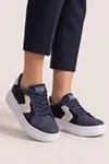Mavi Kadın Sneaker Kalın Taban Bağcıklı Rahat Günlük Yürüyüş Spor Ayakkabı