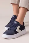 Mavi Kadın Sneaker Kalın Taban Bağcıklı Rahat Günlük Yürüyüş Spor Ayakkabı