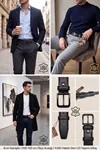 LeatherBelt - %100 Hakiki Deri Dikiş Detaylı Erkek Kemer 4 cm En