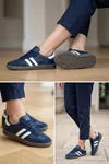 Veloxis Kadın Lacivert Deri Çift Çizgili Klasik Sneaker Spor Ayakkabı