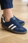 Veloxis Kadın Lacivert Deri Çift Çizgili Klasik Sneaker Spor Ayakkabı