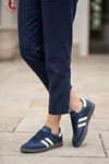 Veloxis Kadın Lacivert Deri Çift Çizgili Klasik Sneaker Spor Ayakkabı