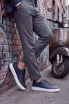 Ghostwood - Hakiki Deri Sararmaz Faylon Taban Lacivert Beyaz Erkek Sneaker Ayakkabı