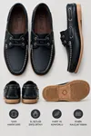 Marin Boat Shoe, %100 Hakiki Deri Siyah Bej Kauçuk Taban Erkek Boat Shoe Mokasen Laofer Casual Ayakkabı