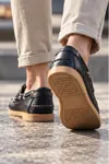 Nautical Hakiki Deri Siyah Bej Kauçuk Taban Boat Shoe Loafer Makosen Casual Ayakkabı