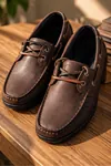 Nautical Hakiki Deri Kahverengi Siyah Kauçuk Taban Boat Shoe Loafer Makosen Casual Ayakkabı