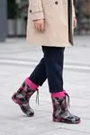 Pembe Kamuflaj Desenli İçi  Kürklü Termal Astarlı Su Geçirmez Bağcıklı Çocuk ve Kadın Yağmur & Kar Çizmesi (25-41)