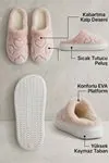Unisex Ultra Hafif Yumuşak Peluş Kaymaz Taban Anne Çocuk Misafir Pembe Kalp Desenli Ev Terliği 5808