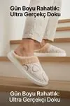 Unisex Ultra Hafif Yumuşak Peluş Kaymaz Taban Anne Çocuk Misafir Bej Kalp Desenli Ev Terliği 5808
