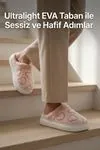 Unisex Ultra Hafif Yumuşak Peluş Kaymaz Taban Anne Çocuk Misafir Pembe Kalp Desenli Ev Terliği 5808