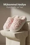 Unisex Ultra Hafif Yumuşak Peluş Kaymaz Taban Anne Çocuk Misafir Pembe Kalp Desenli Ev Terliği 5808