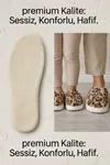 Unisex Hafif ve Yumuşak Peluş Kaymaz Taban Anne Çocuk Misafir Leopar Desenli Ev Terliği 5808