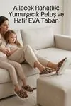 Unisex Hafif ve Yumuşak Peluş Kaymaz Taban Anne Çocuk Misafir Leopar Desenli Ev Terliği 5808