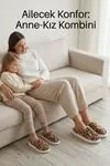 Unisex Hafif ve Yumuşak Peluş Kaymaz Taban Anne Çocuk Misafir Leopar Desenli Ev Terliği 5808