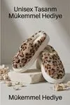Unisex Hafif ve Yumuşak Peluş Kaymaz Taban Anne Çocuk Misafir Leopar Desenli Ev Terliği 5808