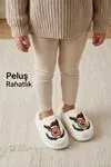 Unisex Hafif ve Yumuşak Peluş Kaymaz Taban Anne Çocuk Misafir Noel Yılbaşı Temalı Ekru Ev Terliği 5808