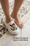 Unisex Hafif ve Yumuşak Peluş Kaymaz Taban Anne Çocuk Misafir Noel Yılbaşı Temalı Ekru Ev Terliği 5808