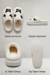 Unisex Hafif ve Yumuşak Peluş Kaymaz Taban Anne Çocuk Misafir Kelebek Desen Ekru Ev Terliği 5808