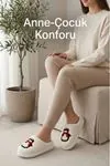 Hafif ve Yumuşak Peluş Kaymaz Taban Anne Çocuk Misafir Penguenli Noel Yılbaşı Ekru Ev Terliği 5808