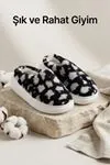 Hafif ve Yumuşak Peluş Kaymaz Taban Anne Çocuk Misafir Siyah Leopar Desen Ev Terliği 5808