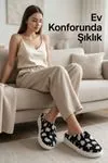 Hafif ve Yumuşak Peluş Kaymaz Taban Anne Çocuk Misafir Siyah Leopar Desen Ev Terliği 5808