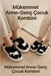 Hafif ve Yumuşak Peluş Kaymaz Taban Anne Çocuk Misafir İnek Desen Cow Print Ev Terliği 5808