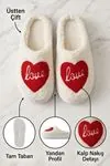 Hafif ve Yumuşak Peluş Kaymaz Taban Anne Çocuk Misafir Kalp Love Yazılı Ev Terliği 5808