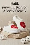 Hafif ve Yumuşak Peluş Kaymaz Taban Anne Çocuk Misafir Kalp Love Yazılı Ev Terliği 5808